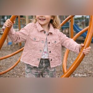 Girls Distressed Dusty Pink Twill Jacket Denim Style Size 5/6